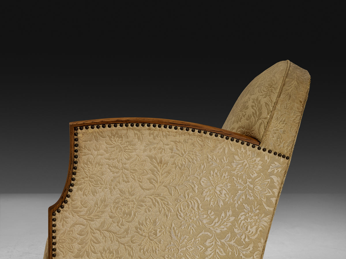 Angular Art Deco Lounge Chair in Oak and Fabric Seating Morentz