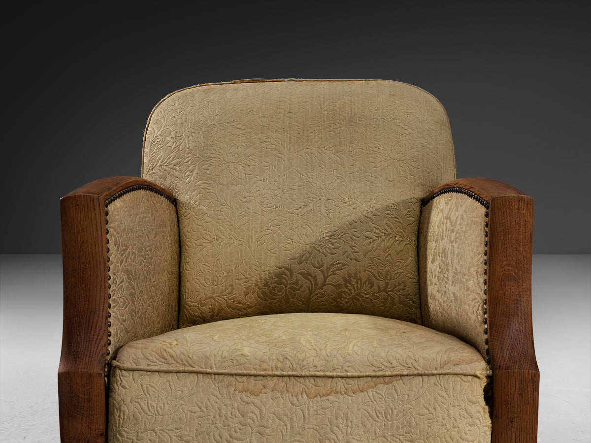 Angular Art Deco Lounge Chair in Oak and Fabric Seating Morentz