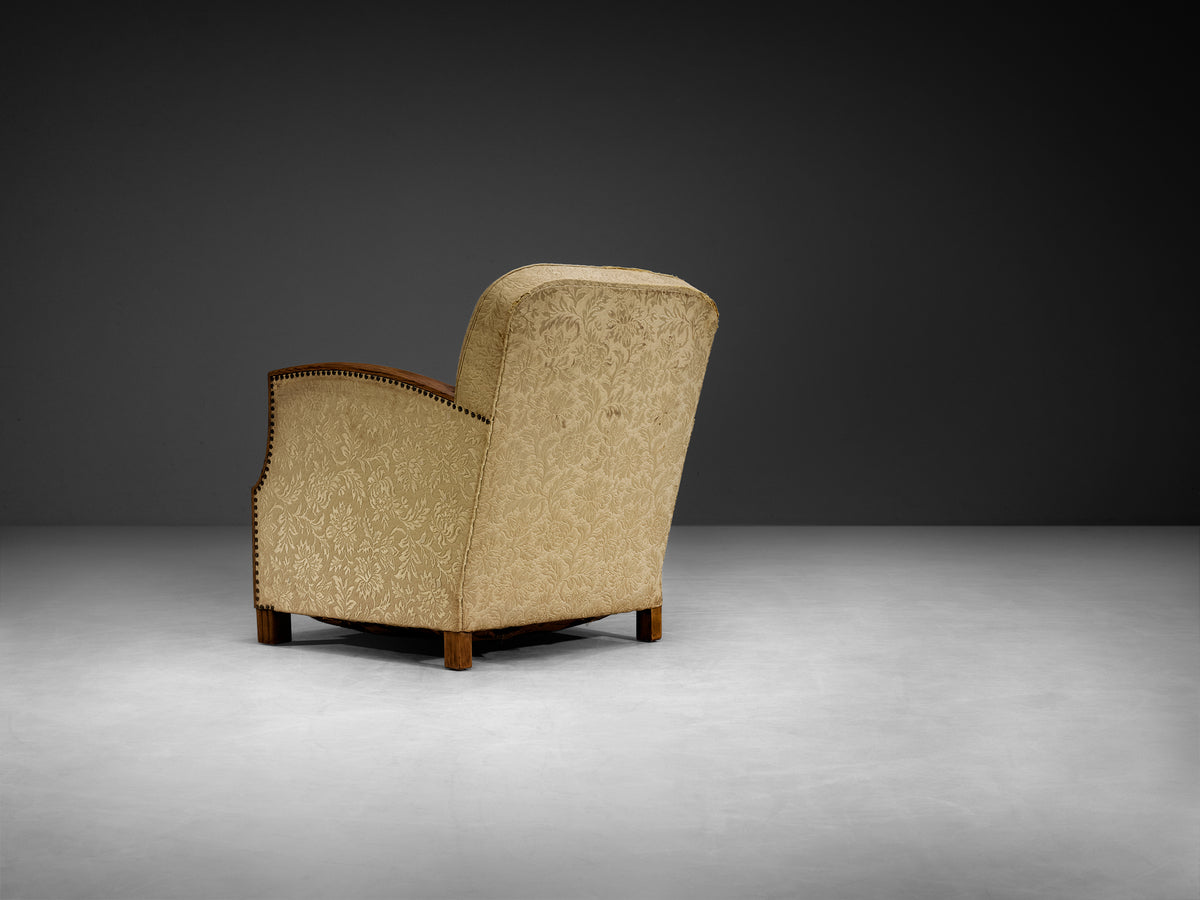 Angular Art Deco Lounge Chair in Oak and Fabric Seating Morentz