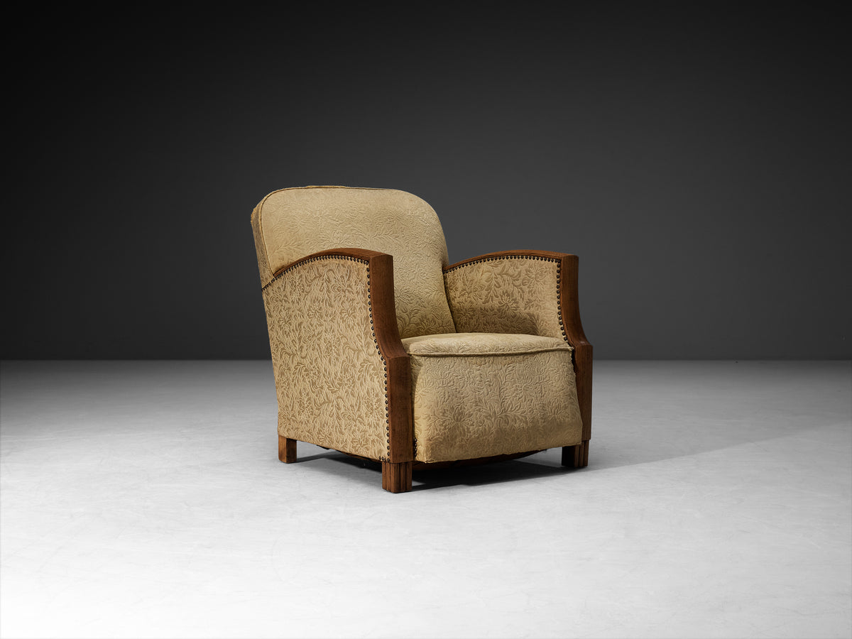 Angular Art Deco Lounge Chair in Oak and Fabric Seating Morentz
