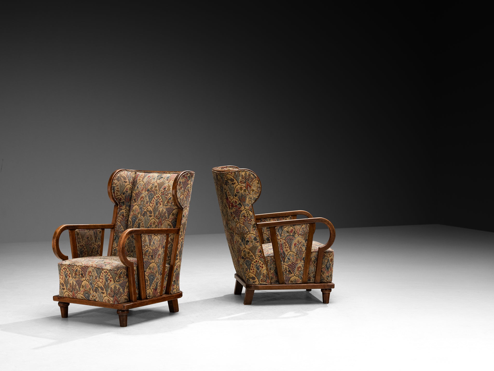 Pair of Art Deco Lounge Chairs in Patterned Fabric Seating Morentz