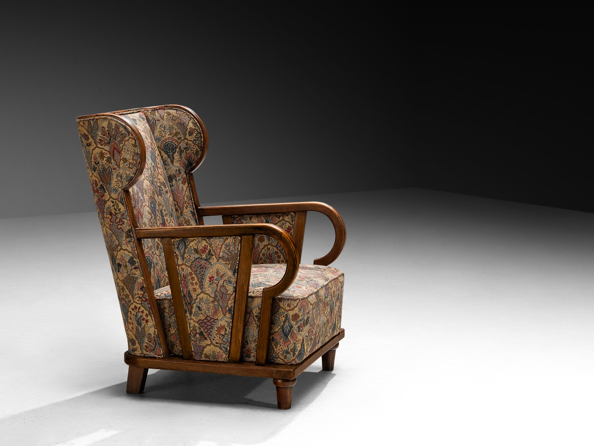 Pair of Art Deco Lounge Chairs in Patterned Fabric Seating Morentz