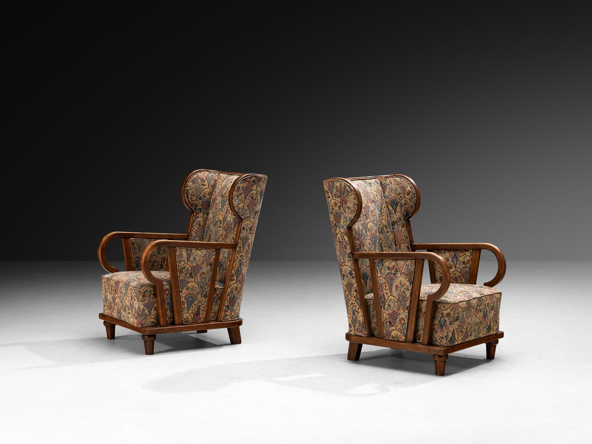Pair of Art Deco Lounge Chairs in Patterned Fabric Seating Morentz