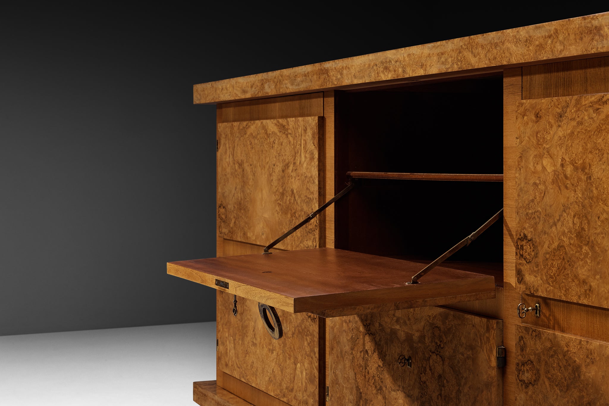 Substantial Art Deco Sideboard in Walnut Burl Case pieces and storage cabinets Morentz