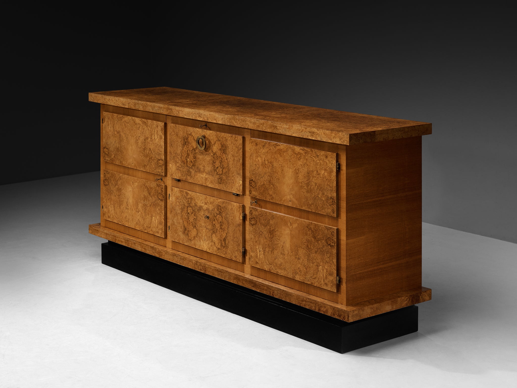 Substantial Art Deco Sideboard in Walnut Burl Case pieces and storage cabinets Morentz
