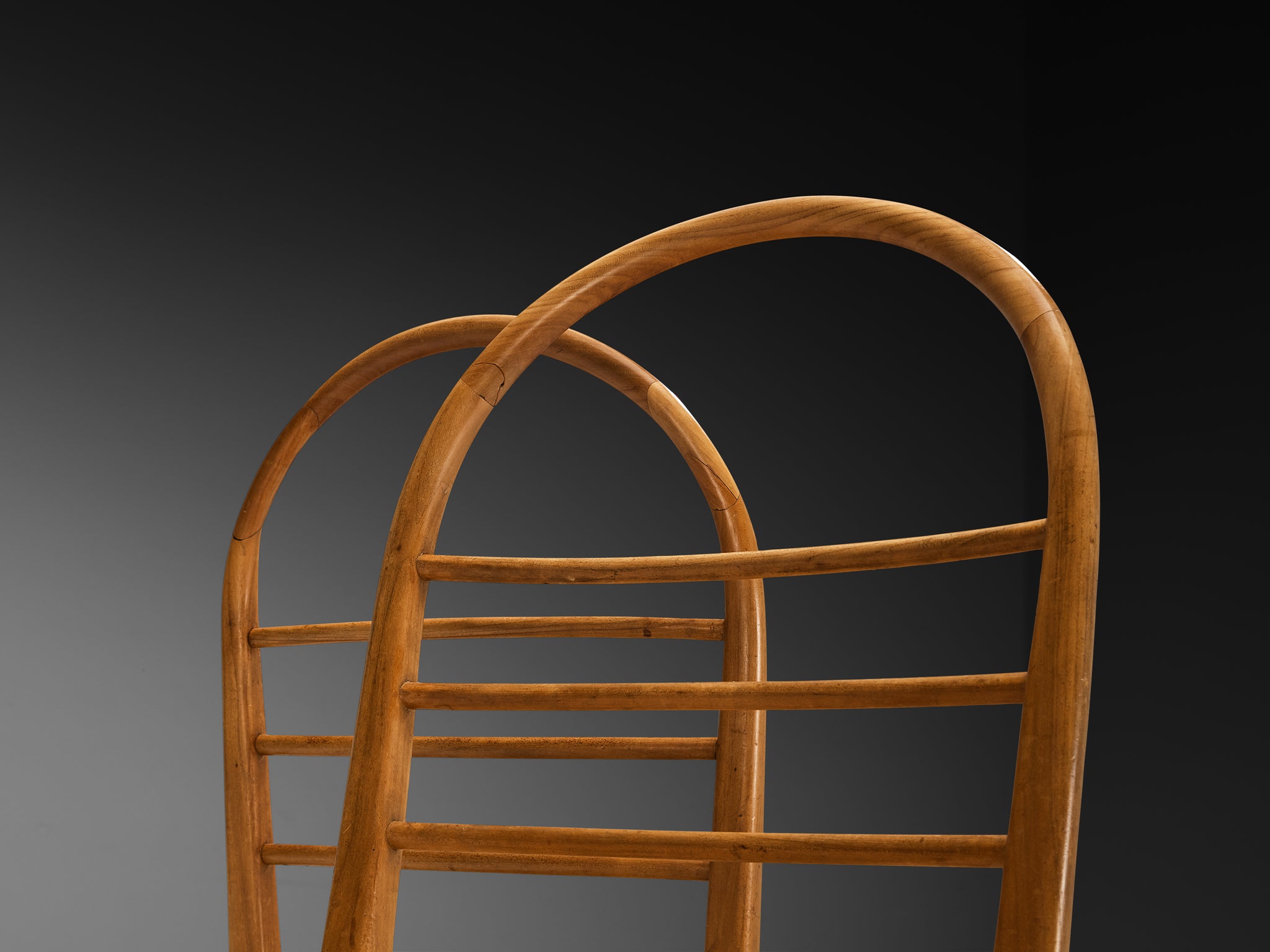 Mid-Century Set of Four Sculptural Dining Chairs in Cherry Wood with Rush Seats Seating Morentz