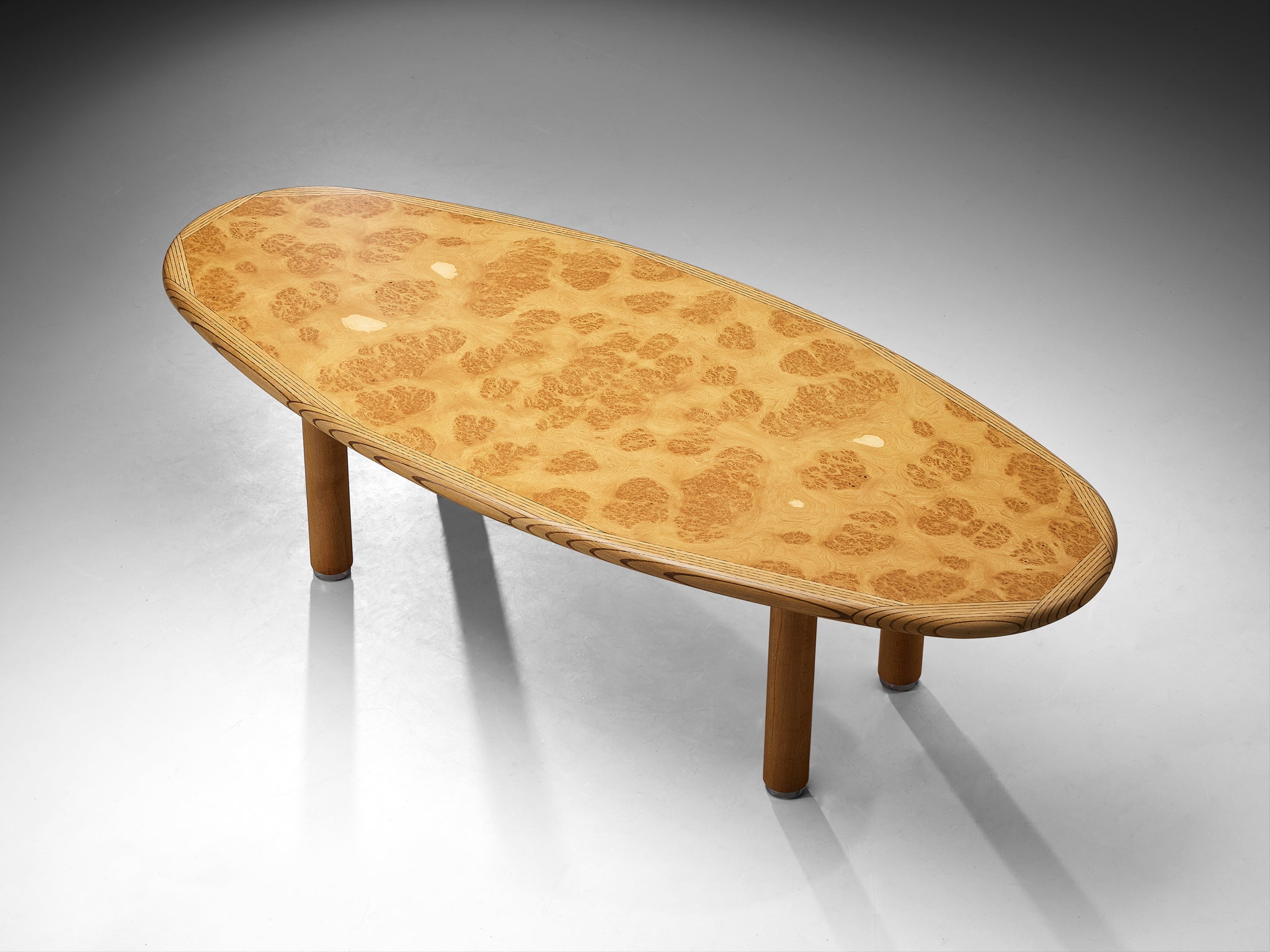 Post-Modern Burl Oak Dining Table with Wengé Inlay Tables Morentz