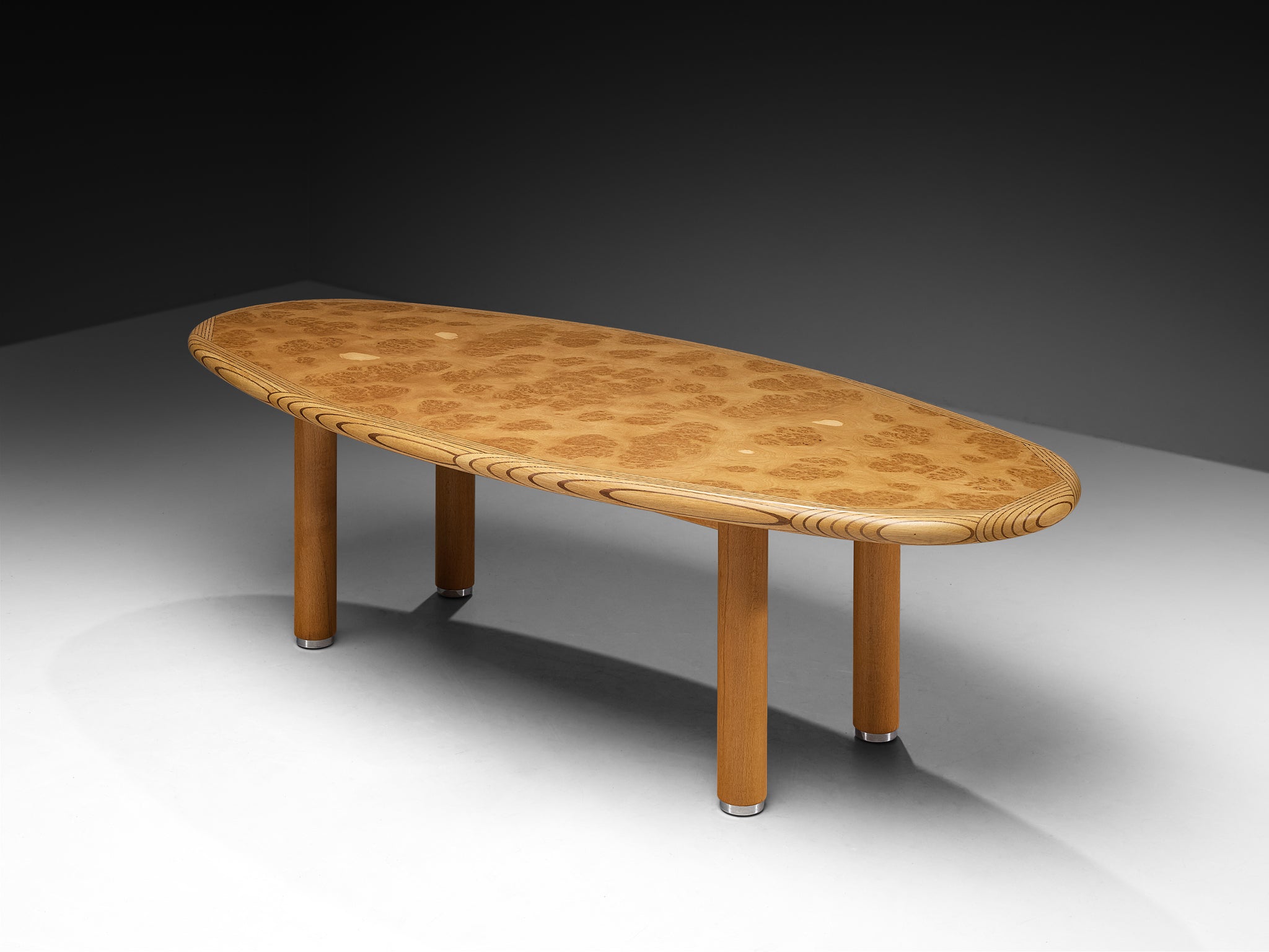 Post-Modern Burl Oak Dining Table with Wengé Inlay Tables Morentz