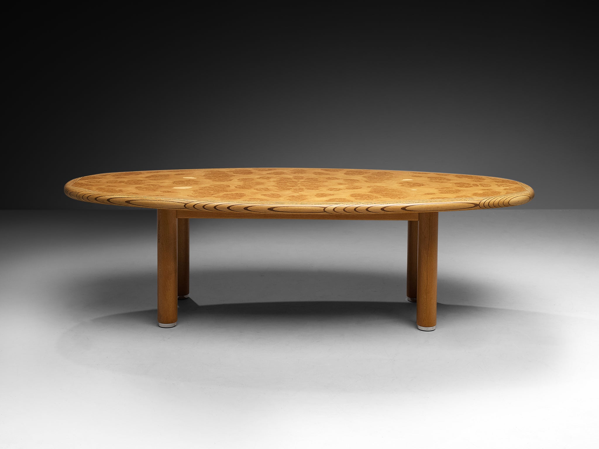 Post-Modern Burl Oak Dining Table with Wengé Inlay Tables Morentz