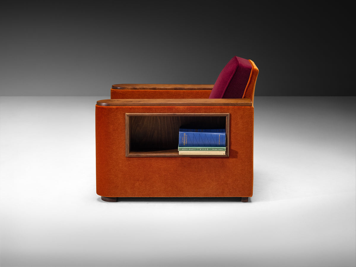 Rare Jean Pascaud Pair of Lounge Chairs with Compartments in Pierre Frey Mohair Seating Morentz