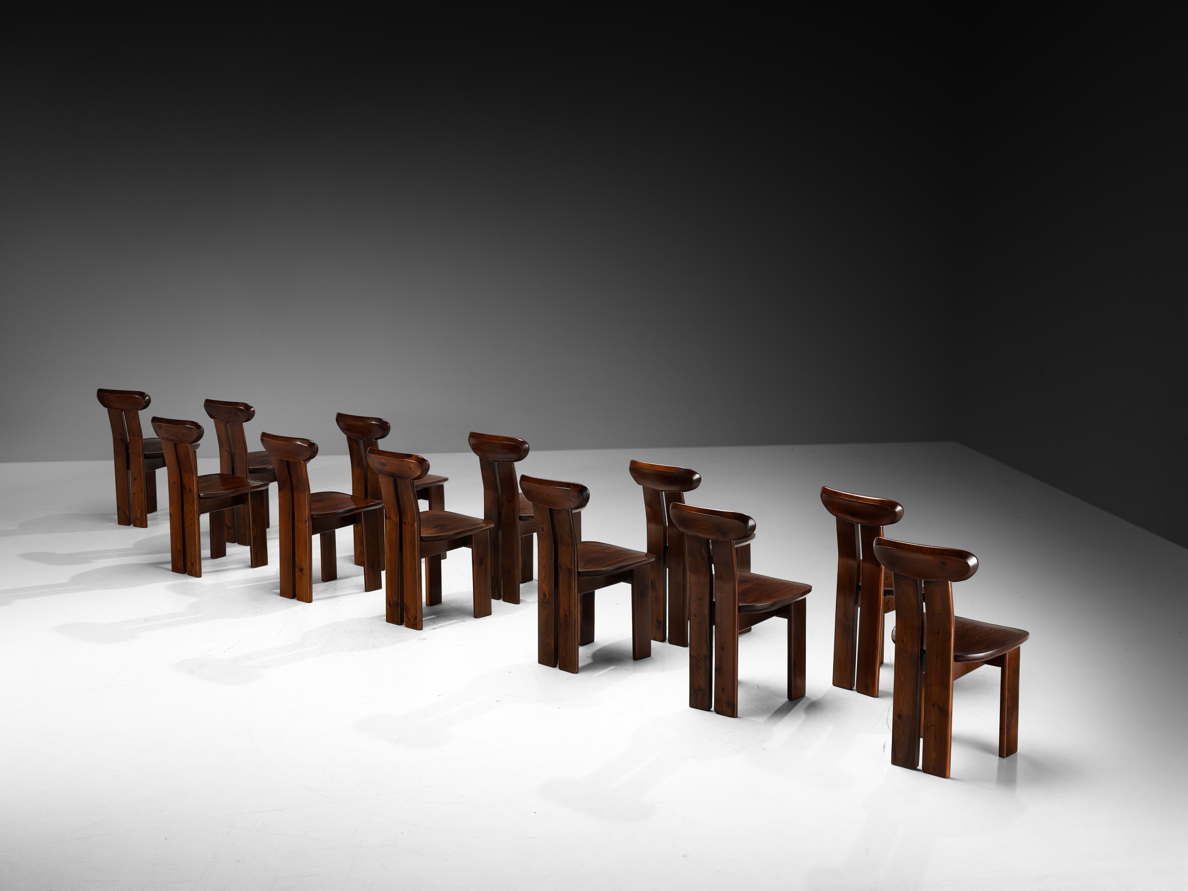 1970s Post-Modern Italian Set of Twelve Dining Chairs in Pine Seating Morentz