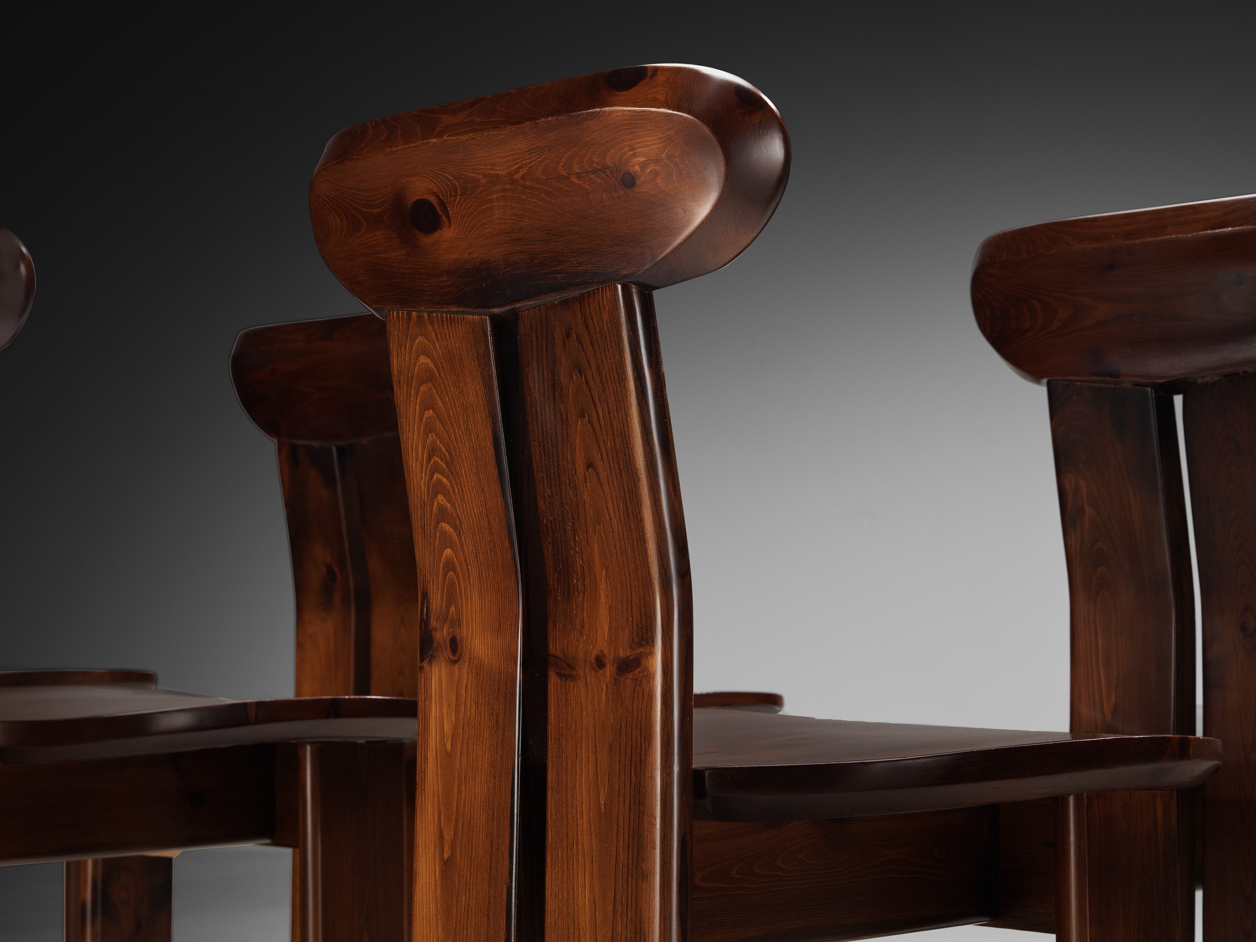 1970s Post-Modern Italian Set of Twelve Dining Chairs in Pine Seating Morentz