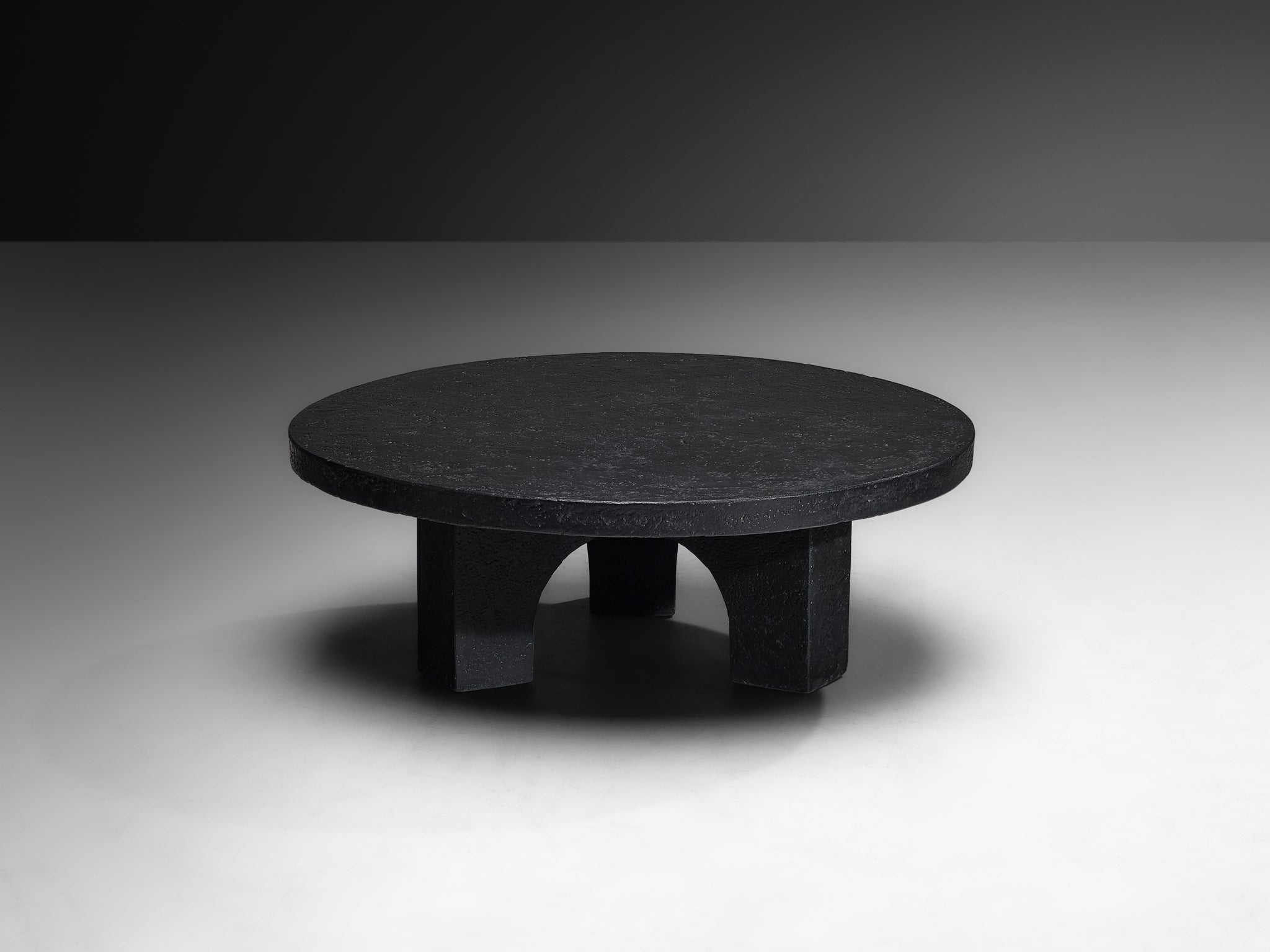 Brutalist Round Coffee Table in Black Stone Look Resin Tables Morentz