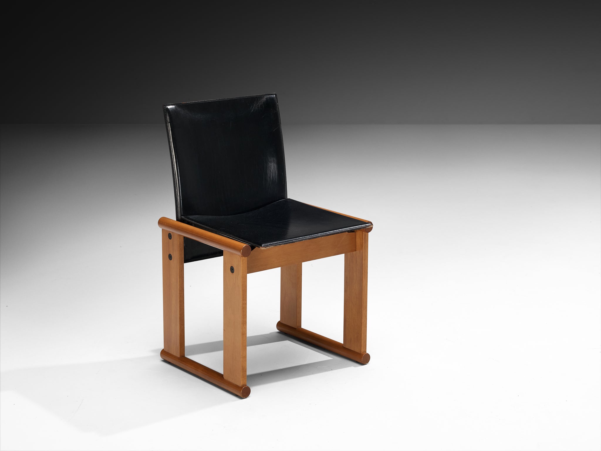 Afra & Tobia Scarpa Set of Ten Dining Chairs in Walnut and Black Saddle Leather Seating Morentz