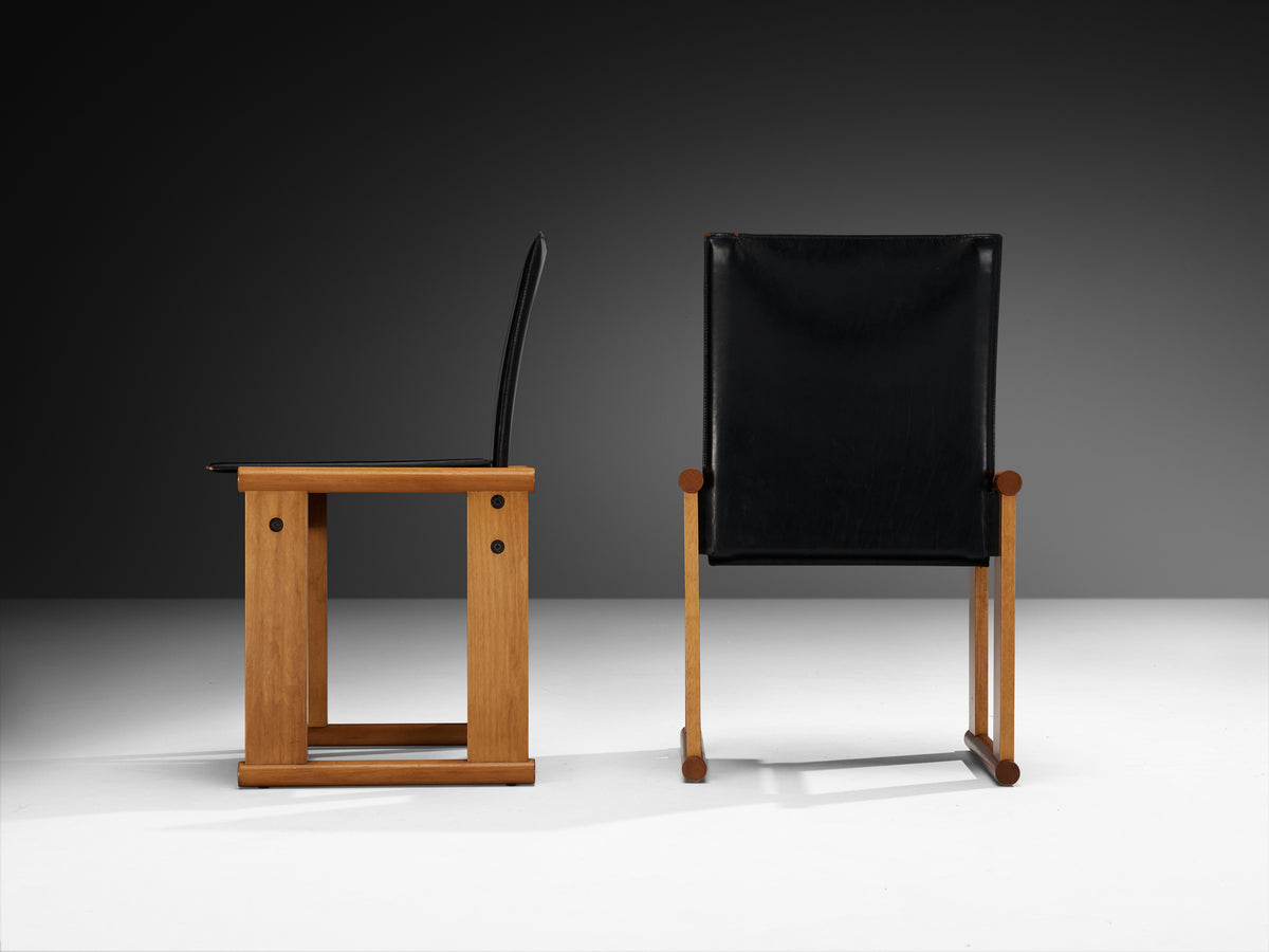 Afra & Tobia Scarpa Set of Ten Dining Chairs in Walnut and Black Saddle Leather Seating Morentz