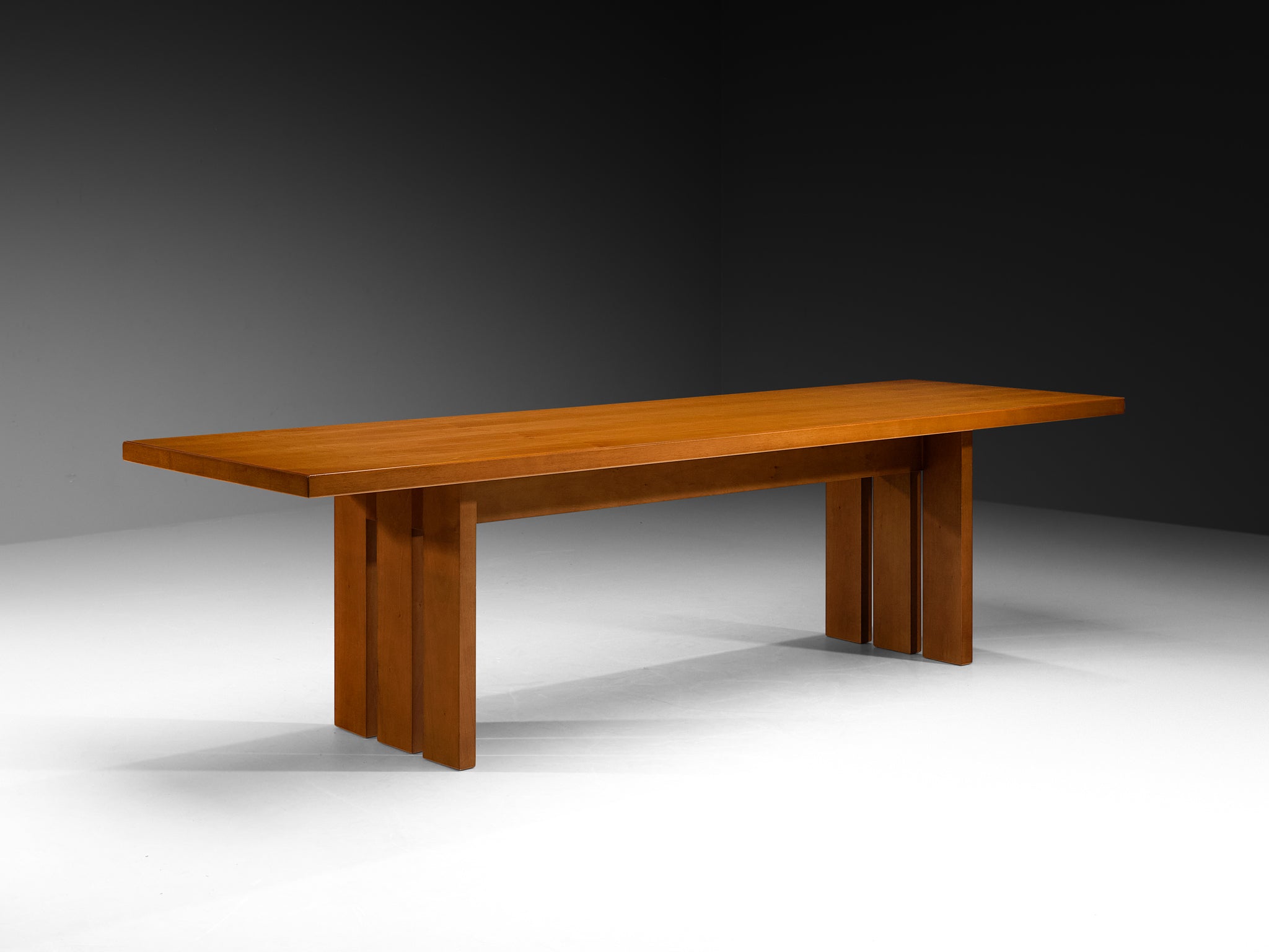 Monolithic Italian Postmodern Large Dining Table in Walnut Wood 280cm/110in