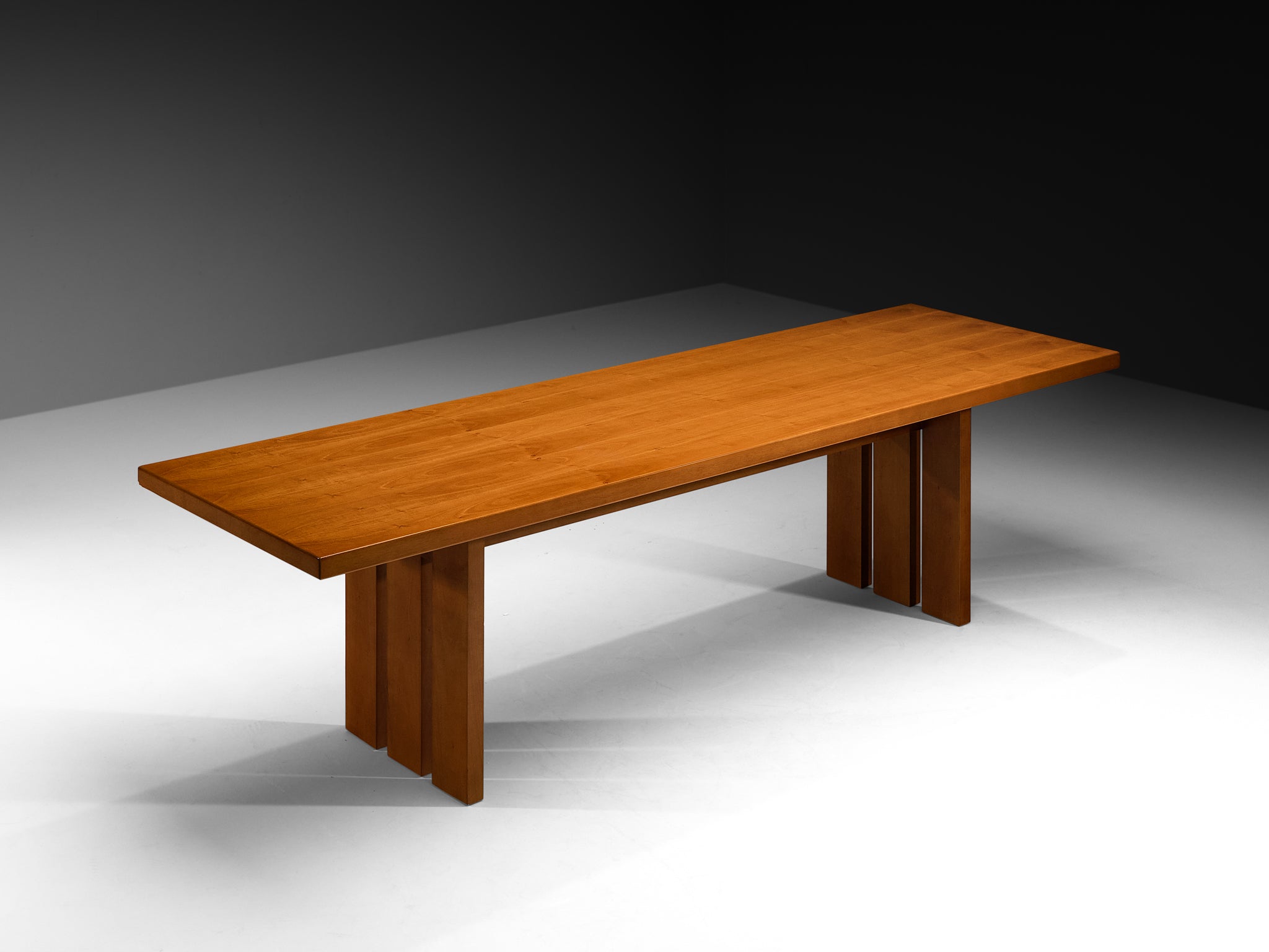 Monolithic Italian Postmodern Large Dining Table in Walnut Wood 280cm/110in