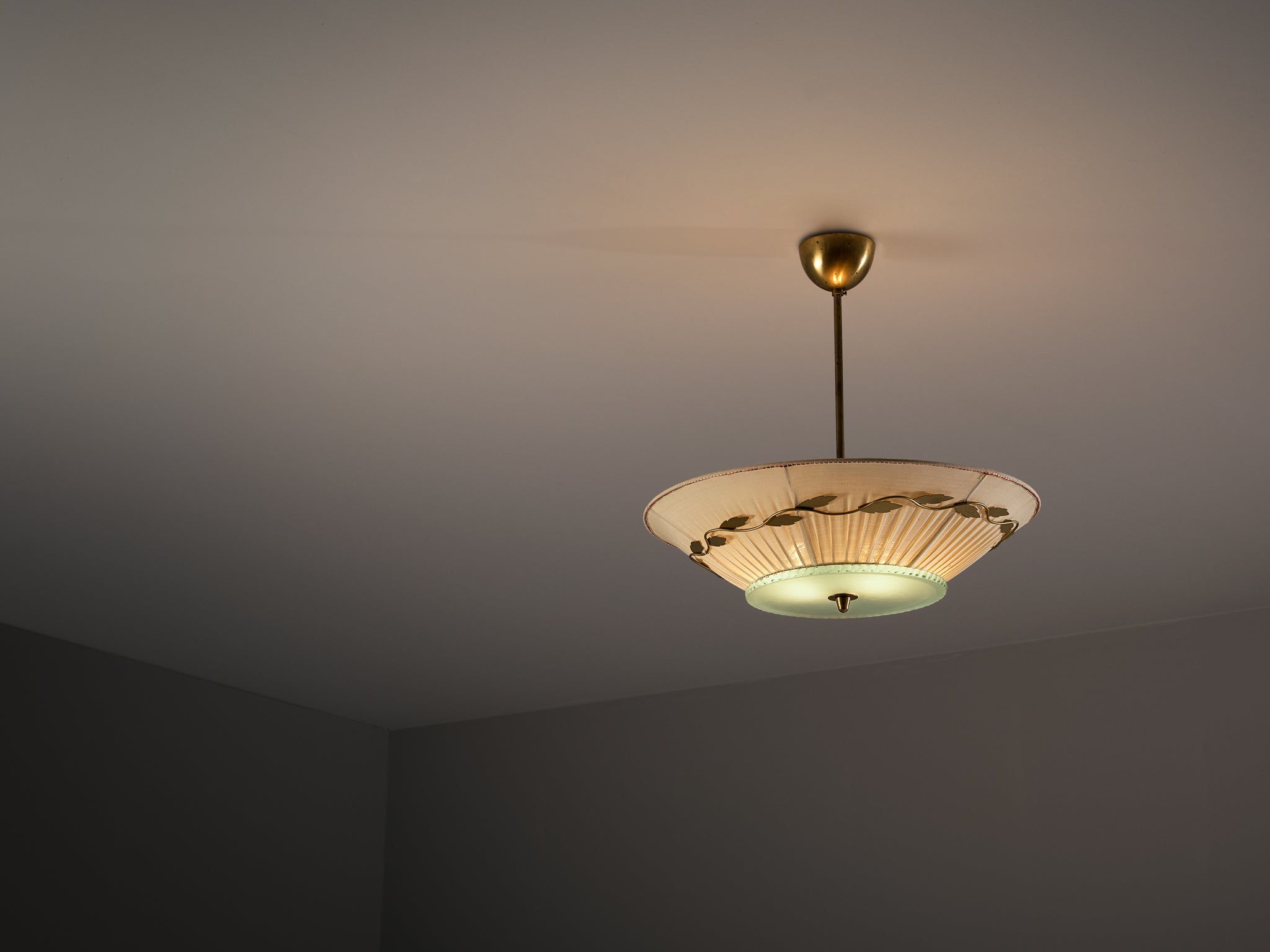 Scandinavian Modern ASEA Chandelier with Brass Leaf Ornaments
