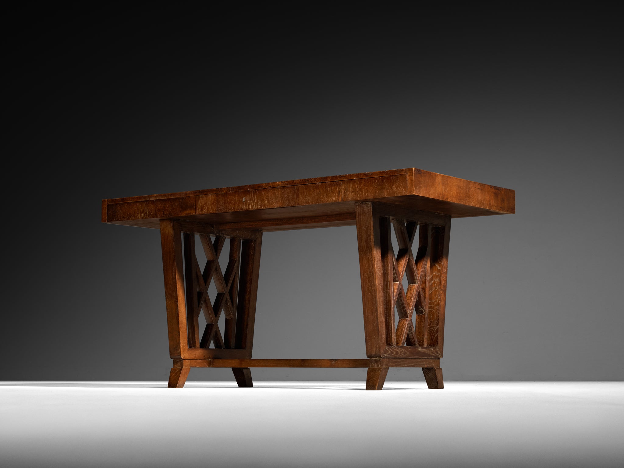Ernesto Valabrega for Vittorio Valabrega Art Deco Desk in Cerused Oak Tables Morentz