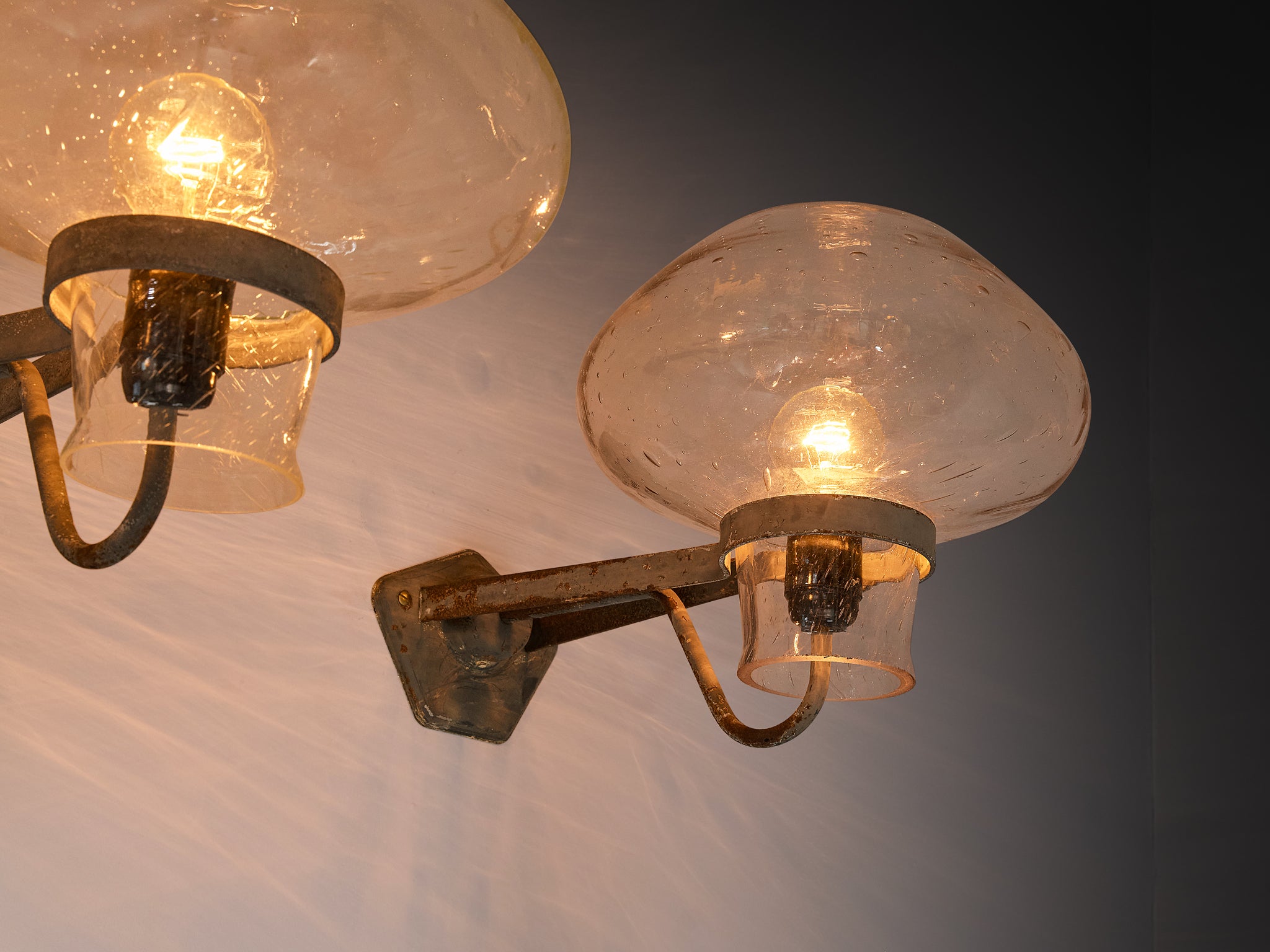 Gunnar Asplund for ASEA Wall Lights in Blown Glass and Metal Lighting Morentz