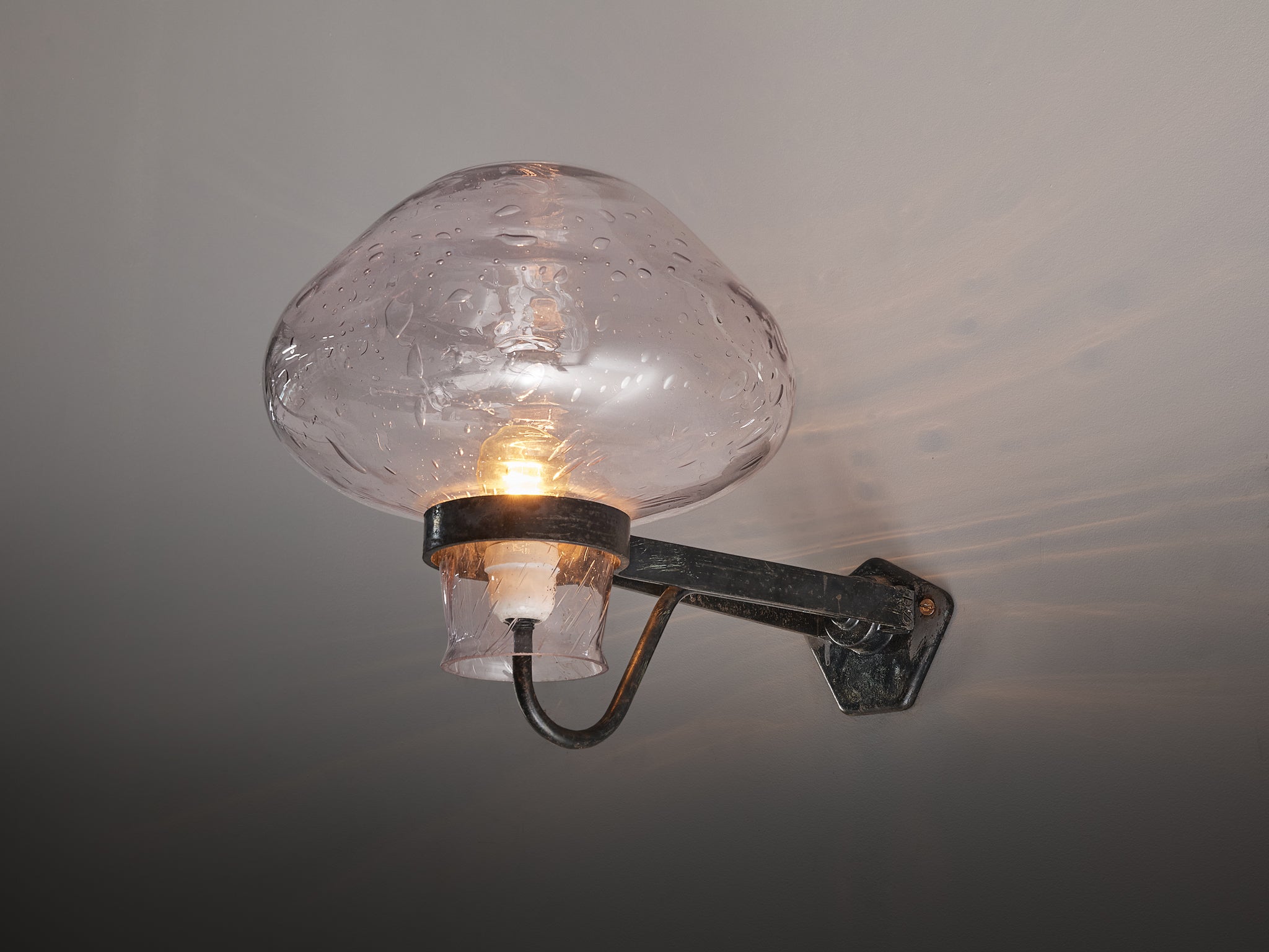 Gunnar Asplund for ASEA Large Wall Light in Blown Glass and Metal Lighting Morentz