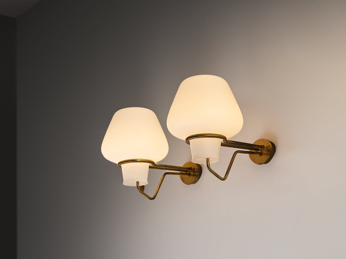 Gunnar Asplund for ASEA Wall Lights in Opaline Glass and Brass Lighting Morentz