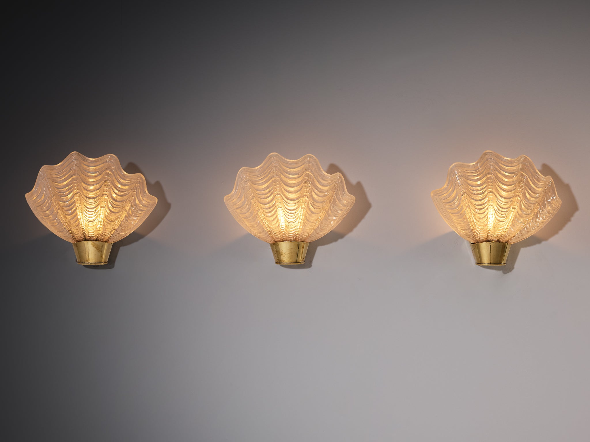 Set of Six ASEA 'Coquille' Shell Shaped Wall Lights in Brass and Glass Lighting Morentz