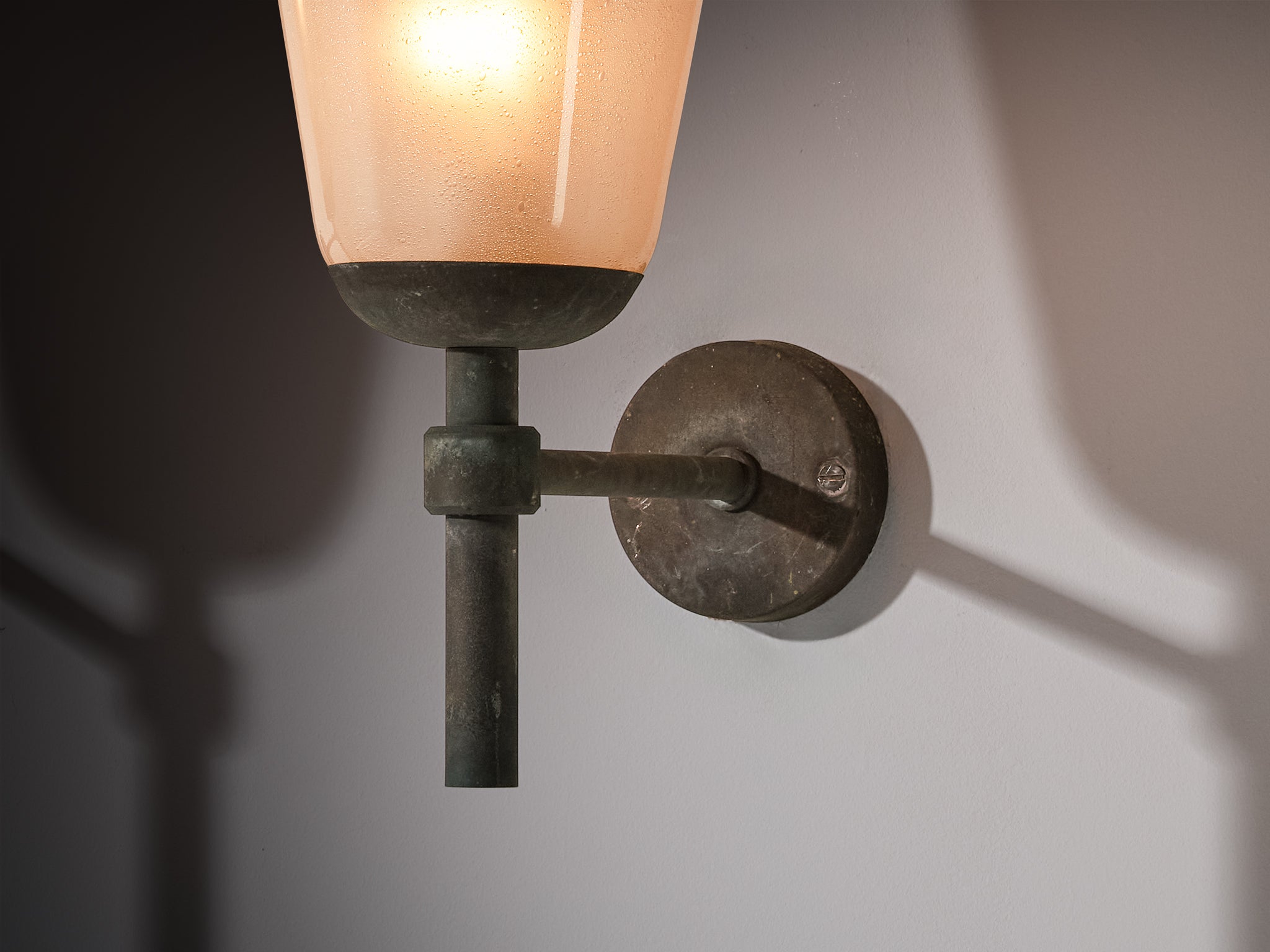 Pair of Swedish Wall Lights in Patinated Copper with Glass Lighting Morentz