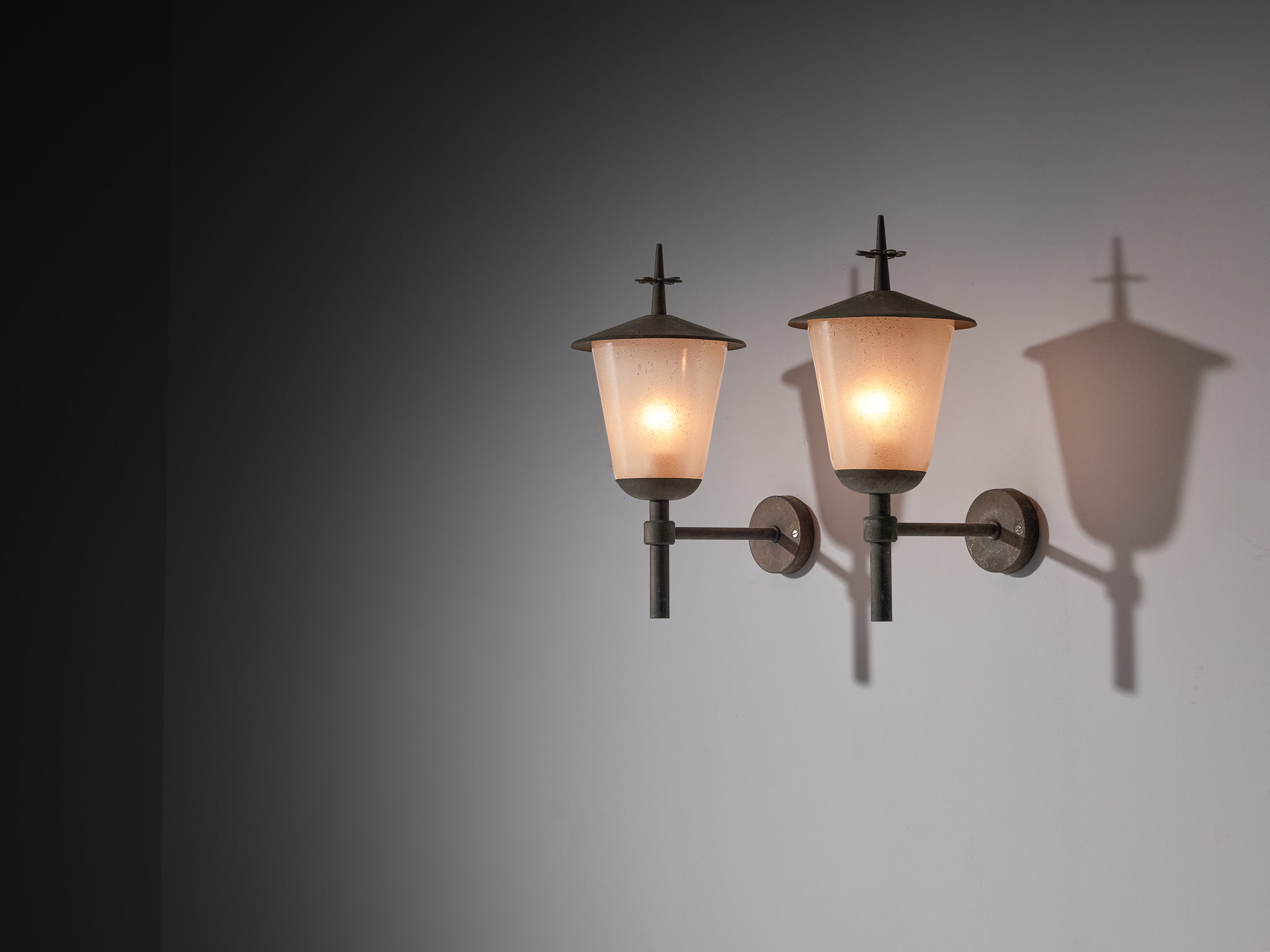 Pair of Swedish Wall Lights in Patinated Copper with Glass Lighting Morentz