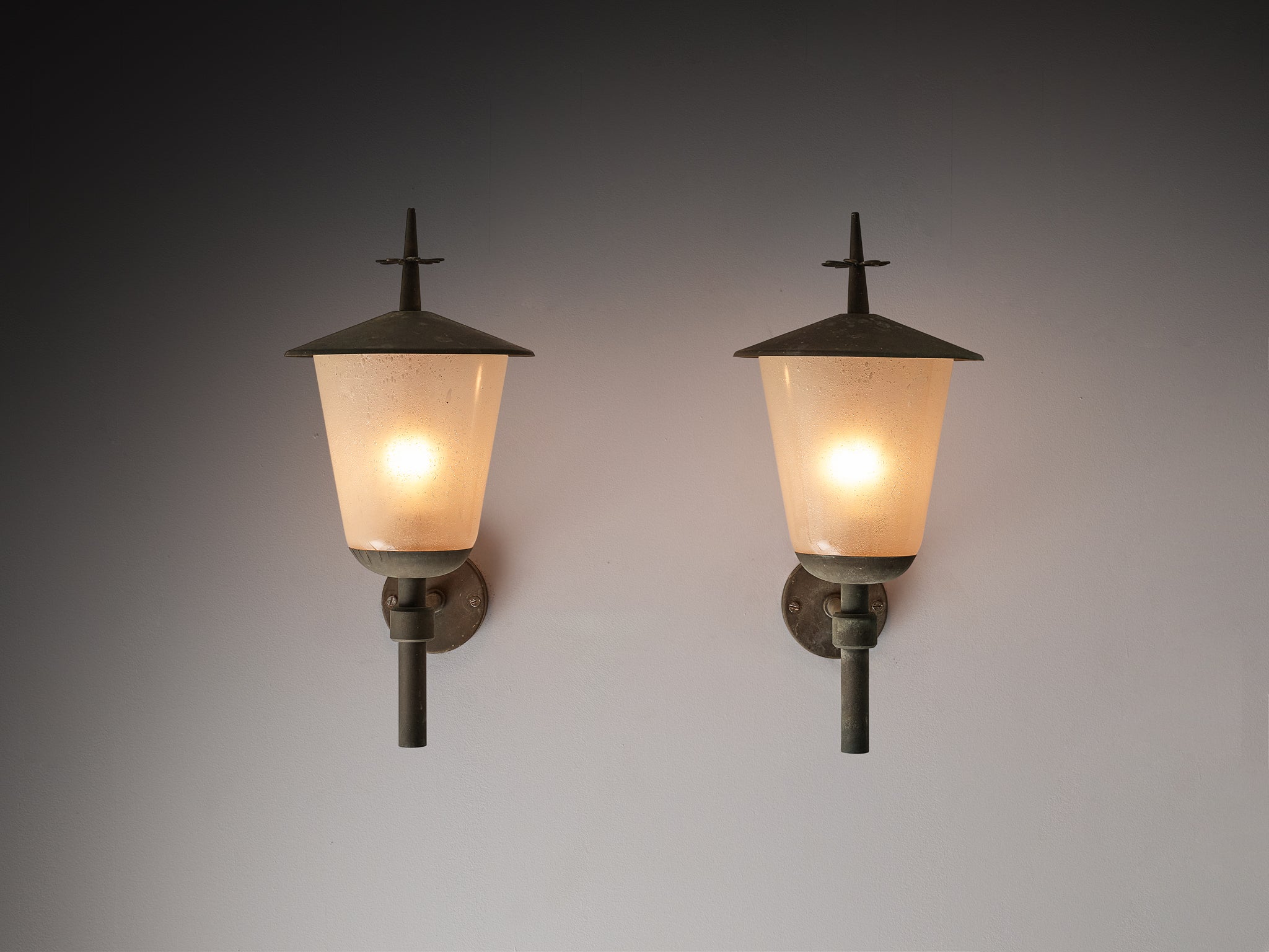 Pair of Swedish Wall Lights in Patinated Copper with Glass Lighting Morentz