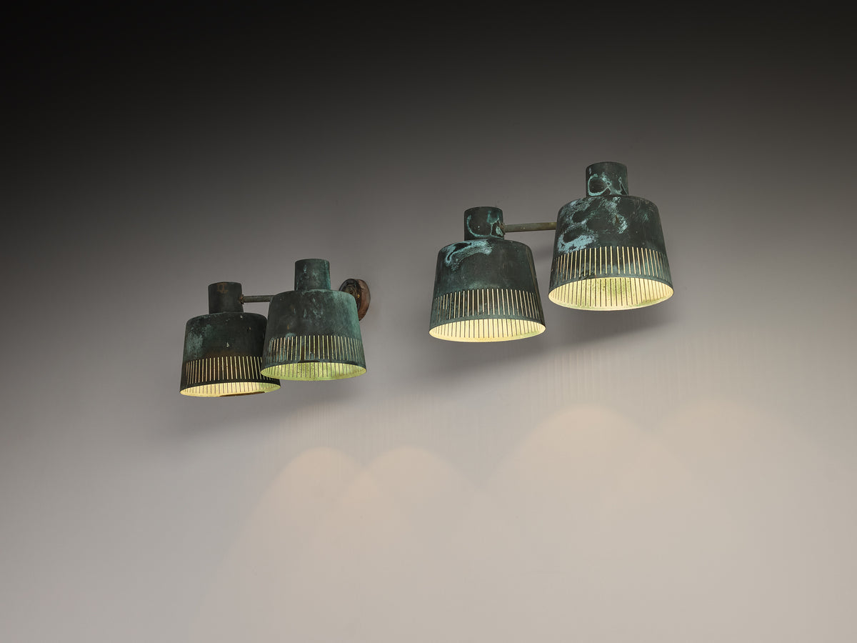 Hans Bergstrƶm for AteljƩ Lyktan Rare Double Wall Lamps in Patinated Copper Lighting Morentz