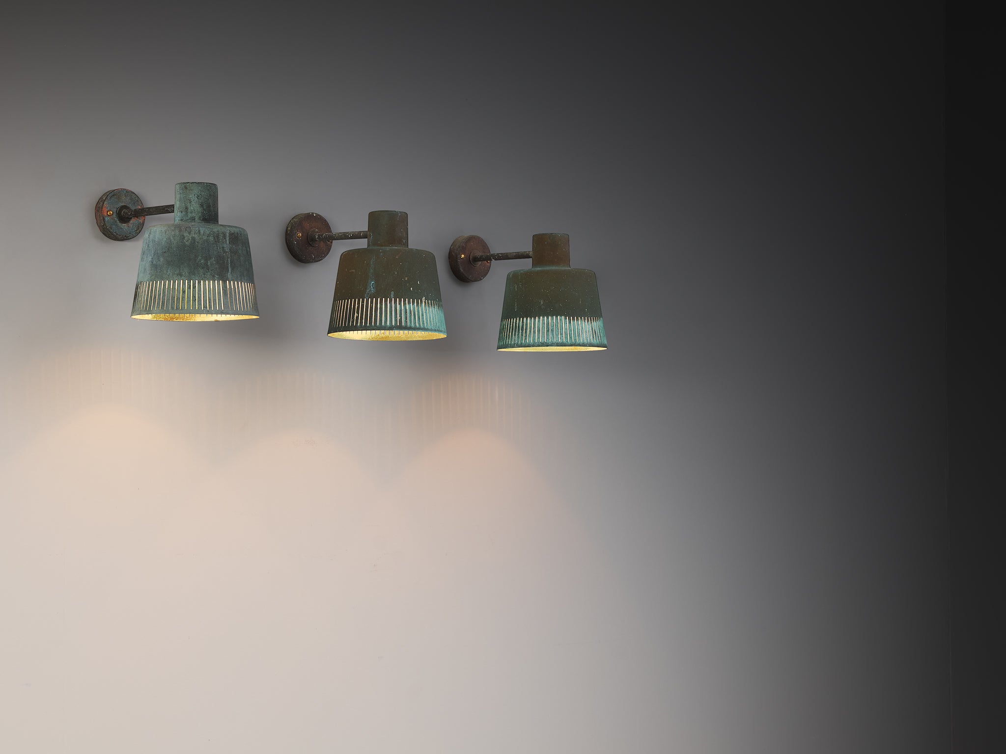 Hans Bergström for Ateljé Lyktan Wall Lights in Patinated Copper Lighting Morentz