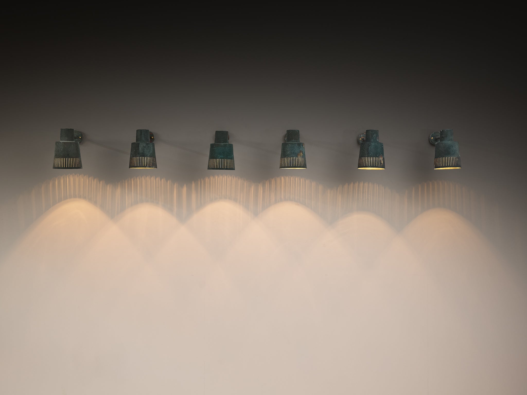 Hans Bergström for Ateljé Lyktan Set of Six Wall Lights in Patinated Copper Lighting Morentz