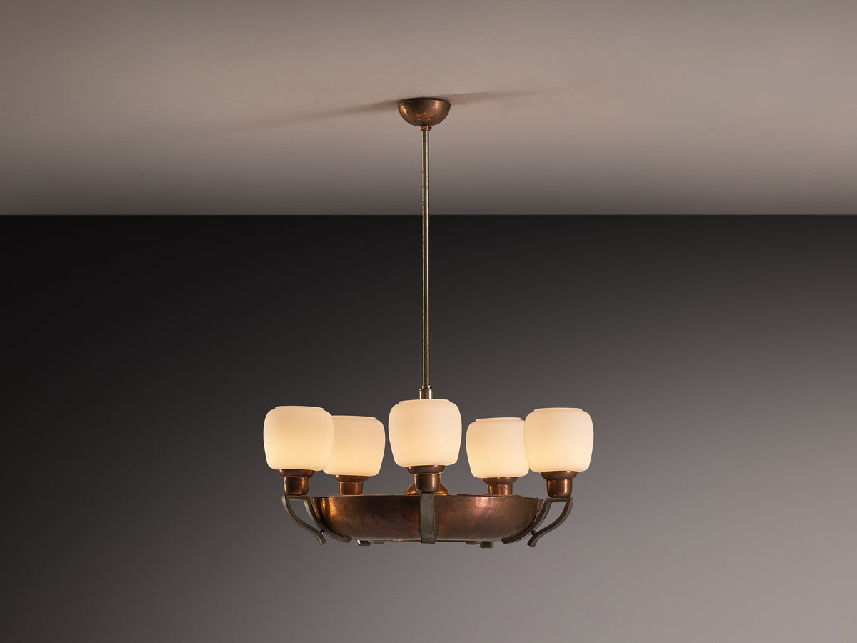Italian Art Deco Chandelier in Copper and Brass Lighting Morentz
