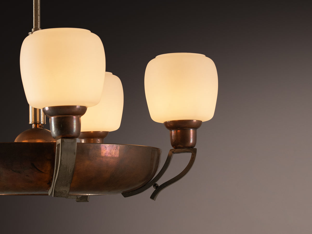 Italian Art Deco Chandelier in Copper and Brass Lighting Morentz