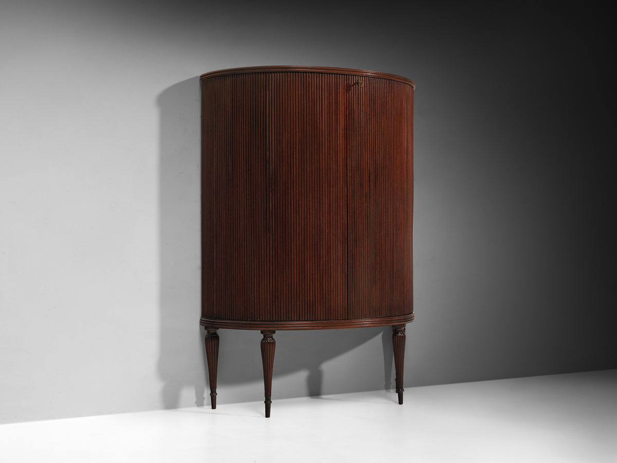 Italian Art Deco Bar Cabinet in Red Stained Walnut, Brass and Mirrored Glass Case pieces and storage cabinets Morentz