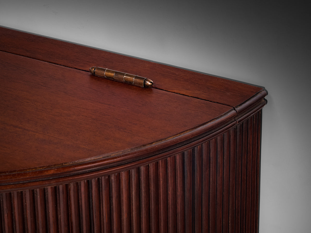 Italian Art Deco Bar Cabinet in Red Stained Walnut, Brass and Mirrored Glass Case pieces and storage cabinets Morentz