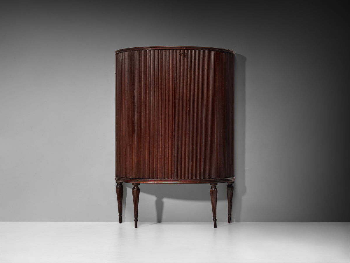 Italian Art Deco Bar Cabinet in Red Stained Walnut, Brass and Mirrored Glass Case pieces and storage cabinets Morentz