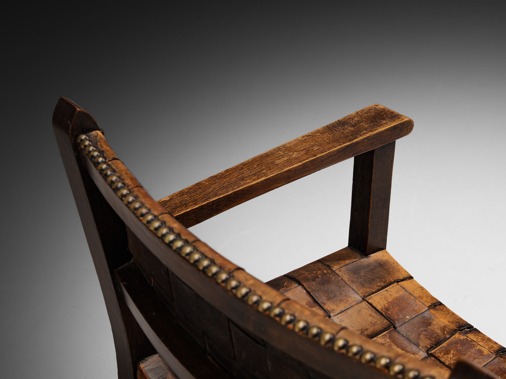Heinrich Kulka for Gebrüder Thonet Arts and Crafts Chair in Oak and Leather Seating Morentz