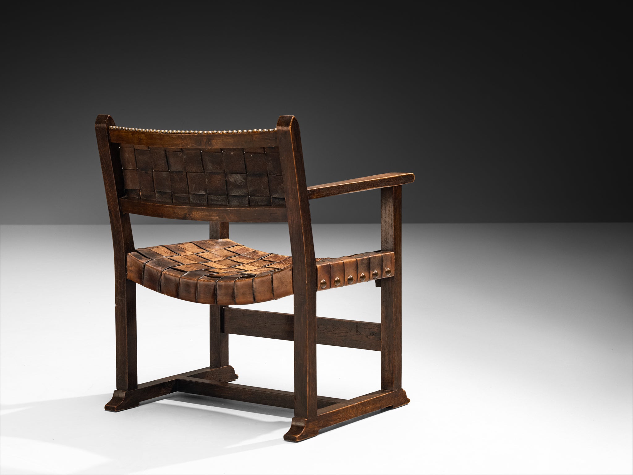 Heinrich Kulka for Gebrüder Thonet Arts and Crafts Chair in Oak and Leather Seating Morentz