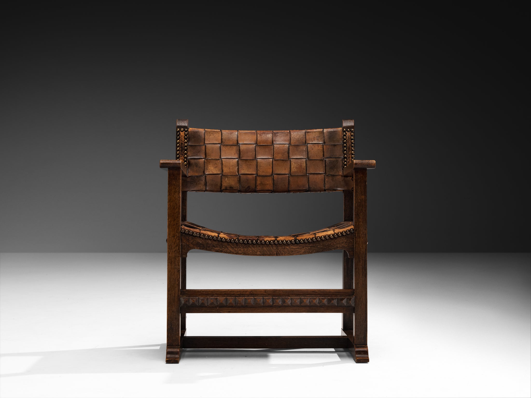 Heinrich Kulka for Gebrüder Thonet Arts and Crafts Chair in Oak and Leather Seating Morentz