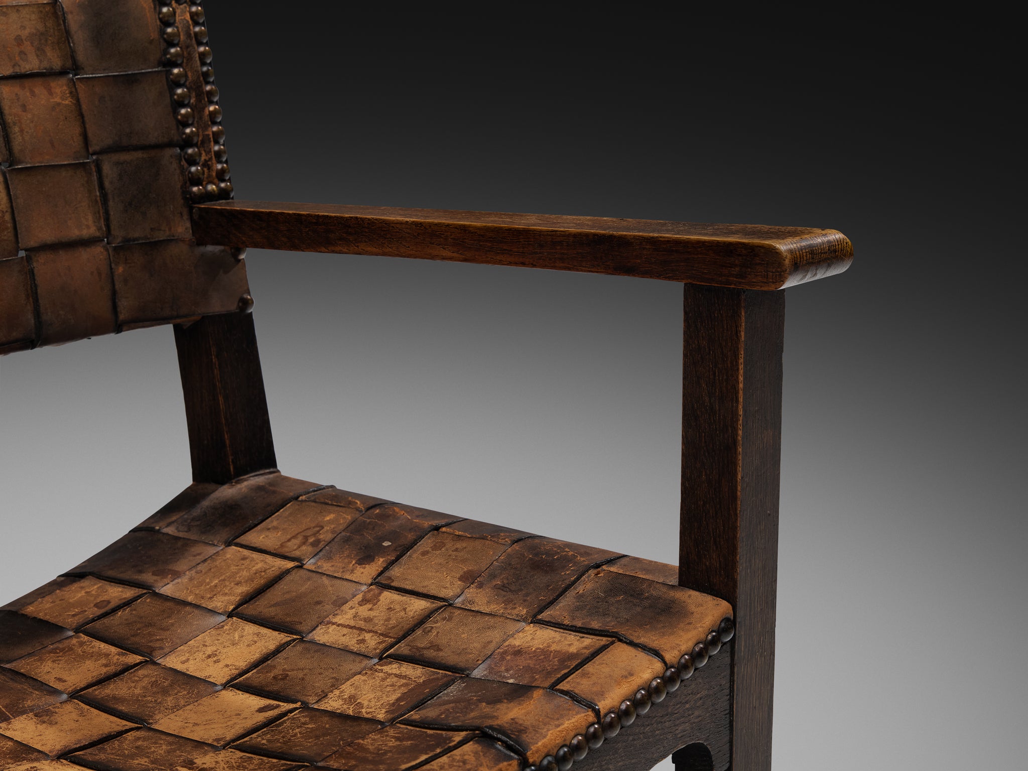 Heinrich Kulka for Gebrüder Thonet Arts and Crafts Chair in Oak and Leather Seating Morentz