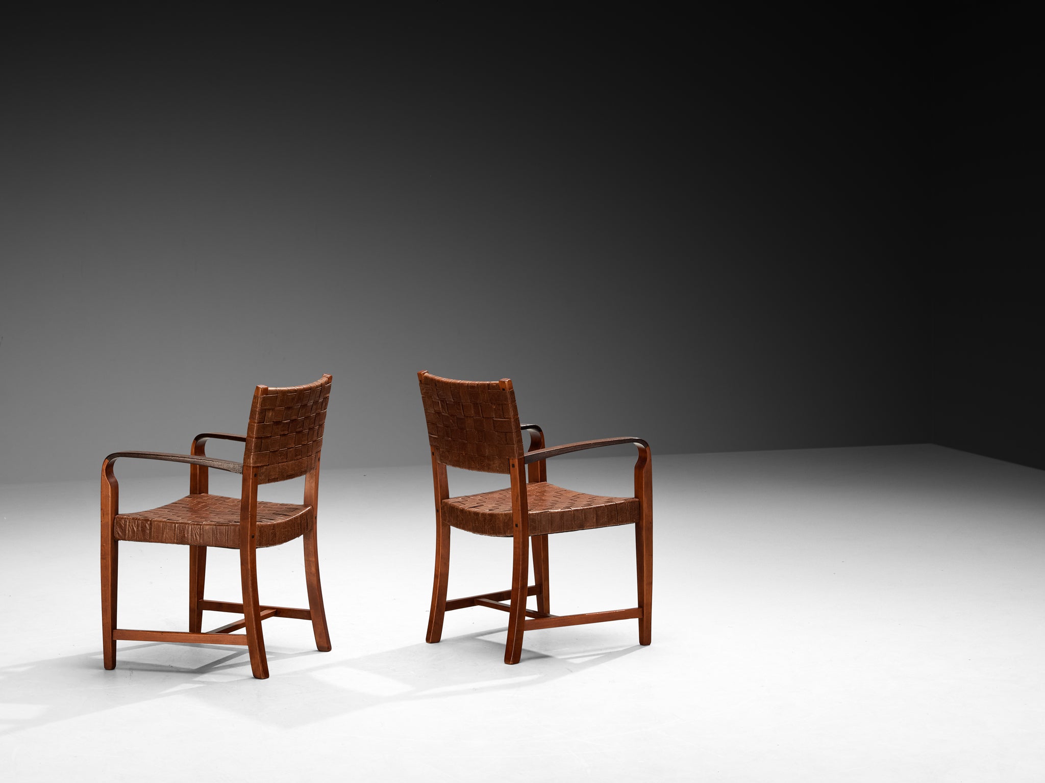 Frits Schuitema Pair of Dining Chairs in Wood and Leather Seating Morentz