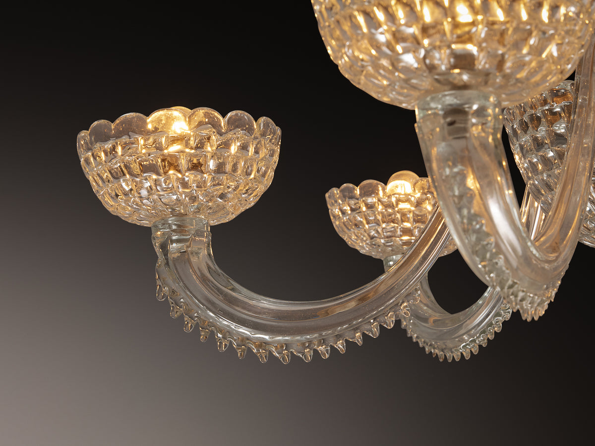 Italian Art Deco Six Arm Chandelier with in Murano Glass 107cm/42 in Wide Lighting Morentz