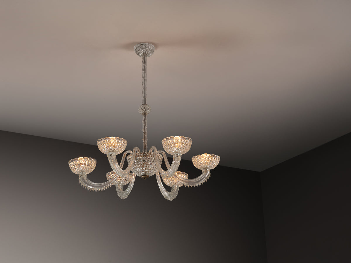 Italian Art Deco Six Arm Chandelier with in Murano Glass 107cm/42 in Wide Lighting Morentz