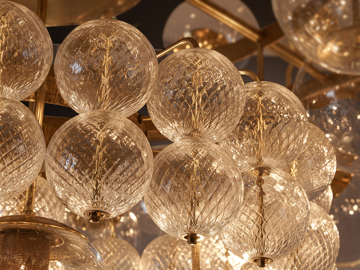 Very Large Mid-Century Glass Globe Chandelier in Brass 212cm/83in