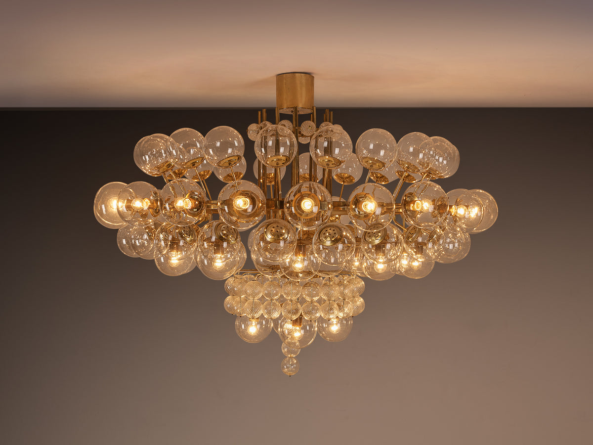 Very Large Mid-Century Glass Globe Chandelier in Brass 212cm/83in