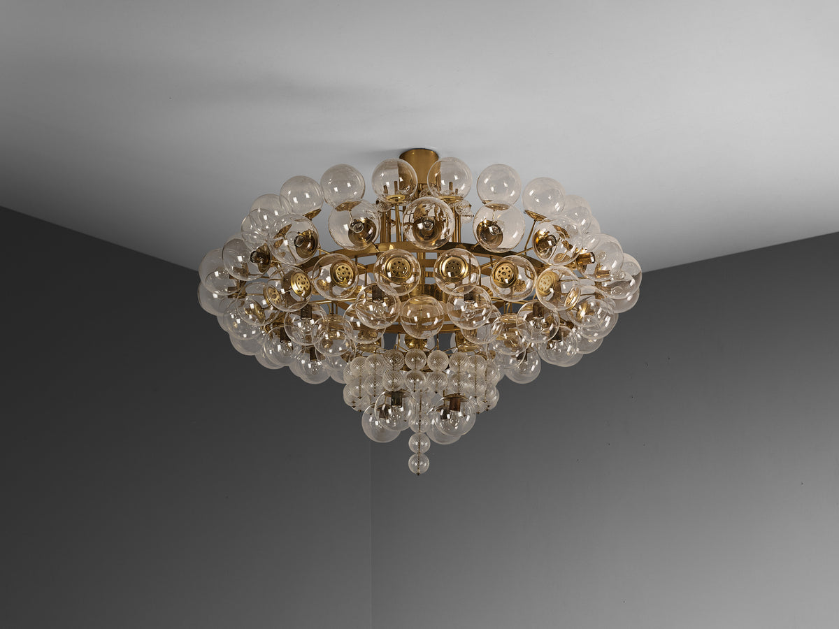 Very Large Mid-Century Glass Globe Chandelier in Brass 212cm/83in