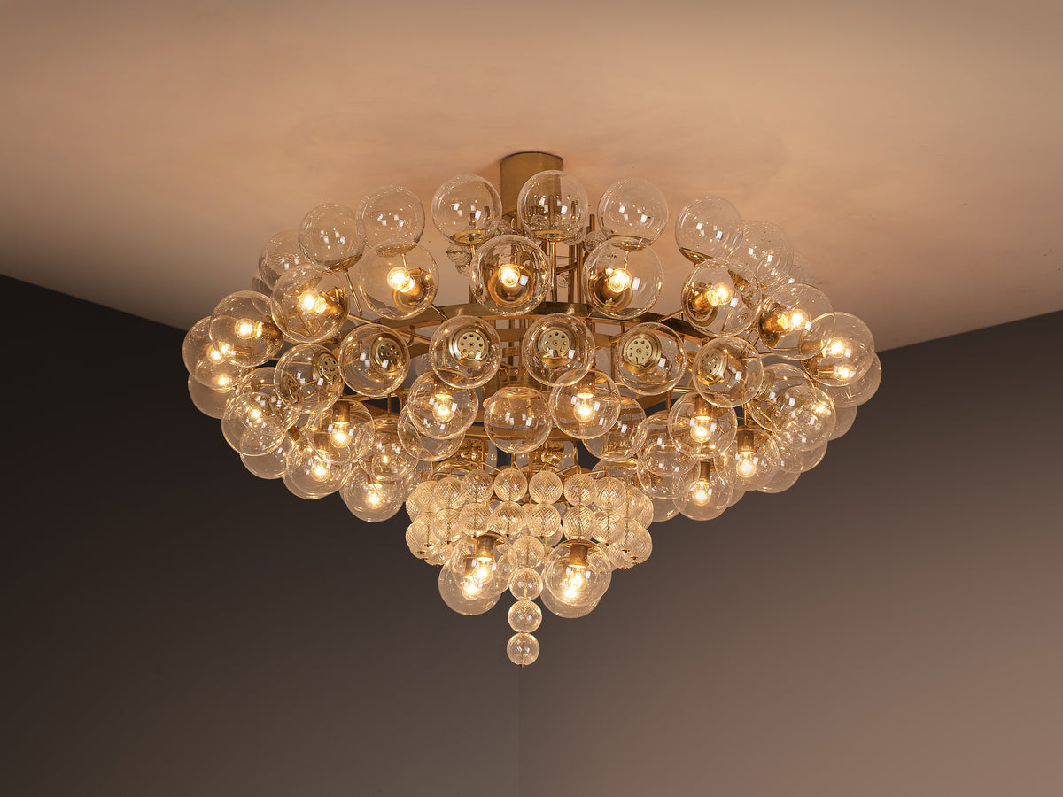 Very Large Mid-Century Glass Globe Chandelier in Brass 212cm/83in