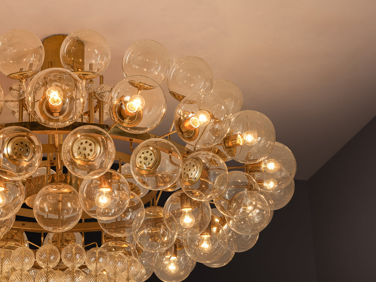 Very Large Mid-Century Glass Globe Chandelier in Brass 212cm/83in